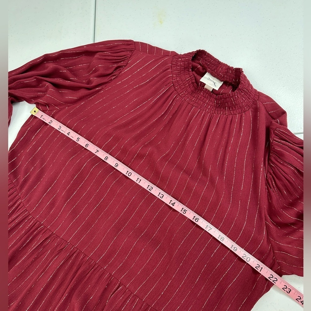 Knox Rose Metallic Striped Bishop Long Sleeve Tiered Tunic Dress Large - Picture 6 of 11